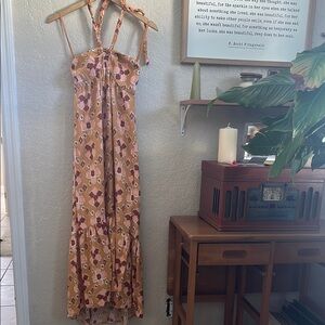 Aerie Orange Brown Halter Maxi Dress